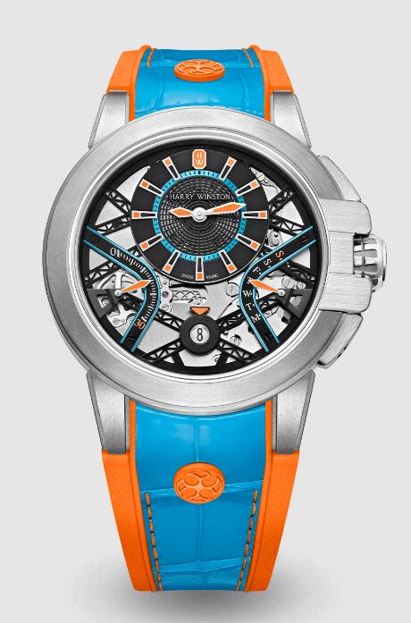 Review Harry Winston Ocean Zalium Variation Turquoise Orange OCEABI42ZZ004 watch Replica